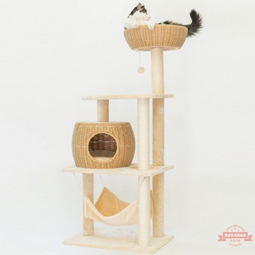 舒適透氣編織貓窩貓樹貓爬架一體藤編多層劍麻抓柱