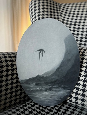 幻想龍油畫，原創藝術品，橢圓形畫布上的同人牆裝飾