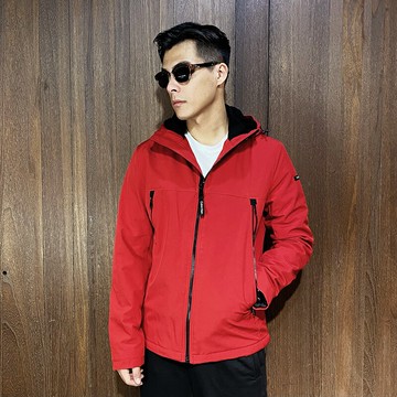 美國百分百【全新真品】Calvin Klein 防風外套 連帽 CK 風衣外套 內刷毛 logo 夾克 紅色 CR55
