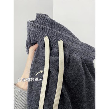 深灰色糯米休閑褲女秋冬新款大碼胖mm高腰直筒寬松顯瘦闊腿垂感褲