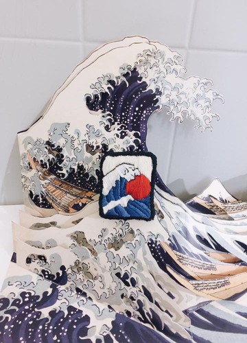 浮世繪經典浪花手繡別針