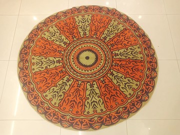 印度喀什米爾 手工刺繡 羊毛圓形地毯 152x152 — 火山