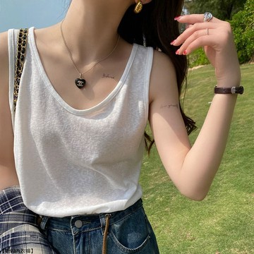 棉麻背心內搭白色寬鬆慵懶上衣無袖打底衫吊帶外穿女