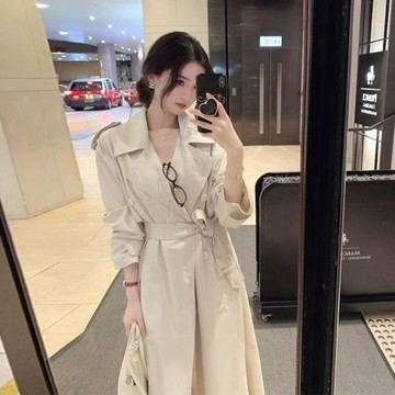 中長款風衣外套女秋新款小個子趙露思同款時尚白色大衣感