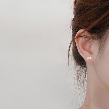蝴蝶結耳釘女999純銀帶鉆耳環氣質簡約小巧百搭防過敏養耳洞耳飾
