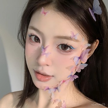 臺灣🚍8H出🉑ins衕款仿妝薄紗蝴蝶diy手工自拍立體臉貼眼妝配件公主頭飾多巴胺