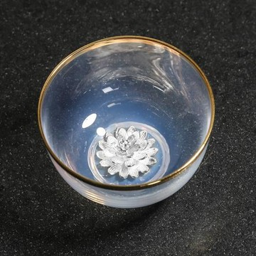 描金玻璃鑲銀玻璃茶杯琉璃陶瓷主人杯單杯日式功夫茶具品茗杯茶盞