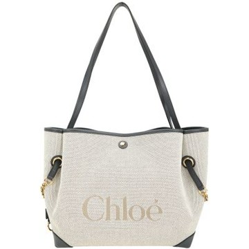 CHLOE 蔻依 Clover 字母刺繡皮帶飾帆布手提 肩斜背包(海軍藍)