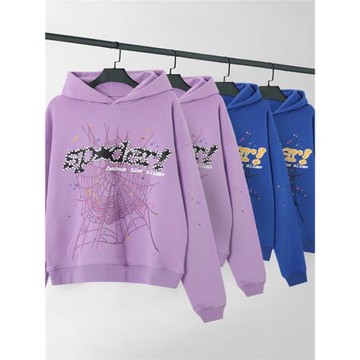 正確版Sp5der蜘蛛網ACAI發泡logo蜘蛛寶藍潮帽衫連帽衛衣男女套裝