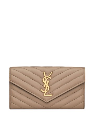 Saint Laurent - large logo-plaque quilted wallet - women - Lamb Skin - One Size - Neutrals
