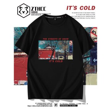 2025夏季復古老照片t恤男短袖小眾設計感純棉半袖寬松百搭男裝潮