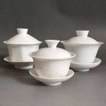 泡茶碗茶具蓋碗單個泡茶杯大號白瓷薄胎70-350ml寬邊陶瓷三才碗