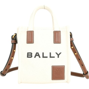BALLY AKELEI XS 字母壓花皮標帆布托特包(米白色)