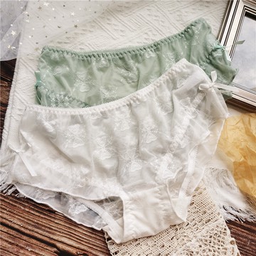 M.F 冰絲內褲 甜美 可愛 日系 小香風 荷葉邊 包臀 女生 內褲 台灣賣家 快速出貨 蝴蝶結 性感 親膚 B0061