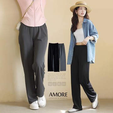 AM艾莫兒  日韓涼感滑順垂墜感直筒寬褲