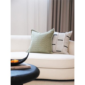 BUZAI淺綠色抱枕清新流蘇靠墊棉麻ins風靠枕辦公室田園民宿長腰枕