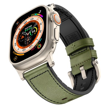 加拿大 Mifa 混合運動錶帶 配有不銹鋼錶扣 耐用舒適 透氣防水  Apple Watch 44/45/46/49mm  皮革綠  1條