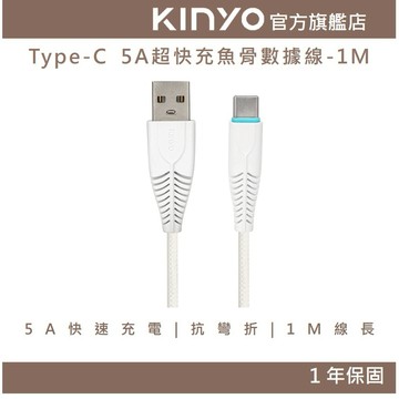 〖KINYO〗 Type-C 5A超快充魚骨數據線-1M (USBC) 抗彎折 充電線 防拉扯