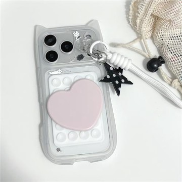 韓系ins風簡約立體貓耳朵貓咪吸盤鏡子軟殼適用iphone17pro/17promax保護殼蘋果16手機殼16promax保護套17air