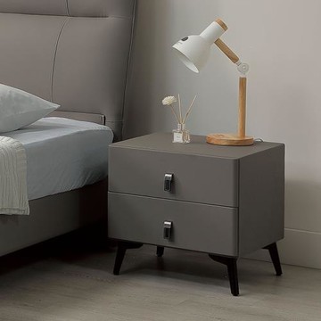 Boden-瑞亞1.5尺皮革床頭櫃/灰色床頭櫃/二抽收納櫃/置物小邊櫃/小茶几