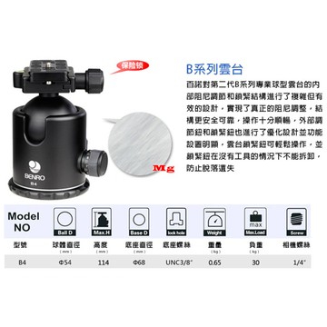 BENRO 百諾 B4 B系列球型雲台 B-4 勝興公司貨 ◎相機專家◎