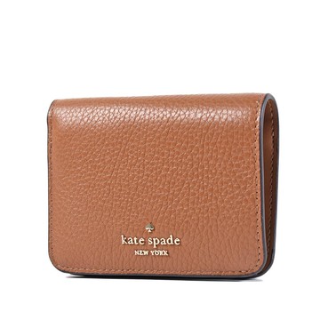 KATE SPADE Lena 荔枝紋釦式對開短夾-焦糖色