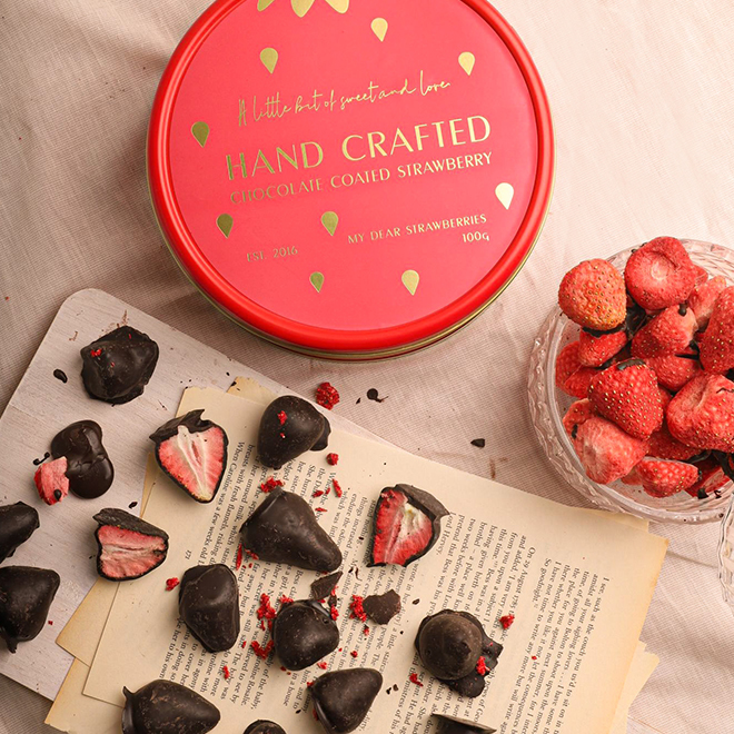 快速出貨🚚【My Dear Strawberries】手工薄層濃純黑草莓巧克力 天秤座生日快樂