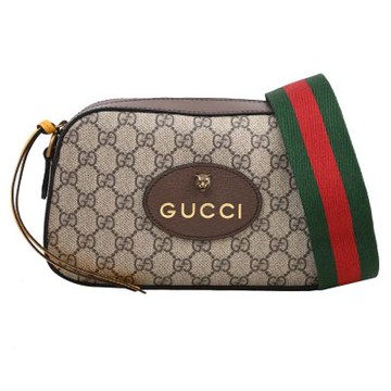 GUCCI Neo Vintage GG Suprem 經典虎頭印花皮革斜背/相機包(咖)