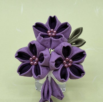 【優惠30%】Tsumami Zaiku 古布櫻花髮簪 濃紫色 適合賞花配戴