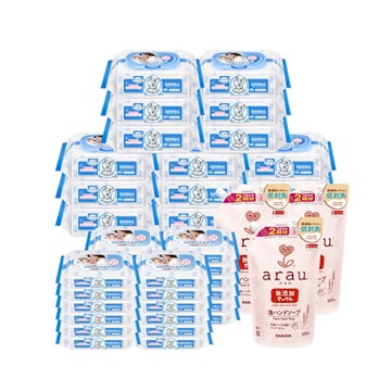 【Baan 貝恩】 保養柔濕巾80抽15包+20抽24包+【SARAYA】愛樂寶 溫和洗手慕斯補充包500ml*3入