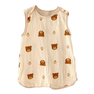 愛北鼻 棉花糖背心式防踢被 卡其熊頭-棉花糖 建議身高50-80cm 柔軟親膚透氣  1入  M