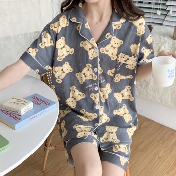 睡衣大碼女胖mm夏季短袖薄款家居服網紅風卡通熊寬松特大碼200斤