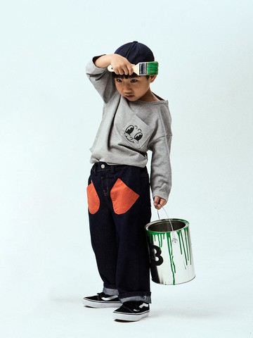 Round Pocket Non-fade Denim Pants [Orange]