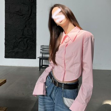 粉紅色短款襯衫女2025新款早秋季小個子設計感小眾法式高級感襯衣