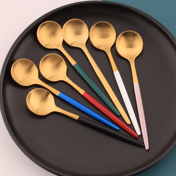 304不銹鋼小勺子家用精致兒童吃飯餐勺網紅輕奢勺子金色調羹湯匙
