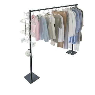 【居家生活Easy Buy】2in1摺疊兩用曬衣/衣帽架(吊衣架 掛衣架 室內衣架 摺疊晾衣架)方形底黑武士