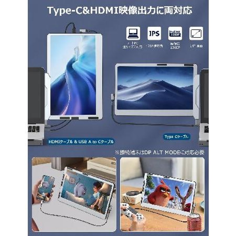 トリプルポータブルモニター ノートパソコン用 14”画面 1080P アルミ