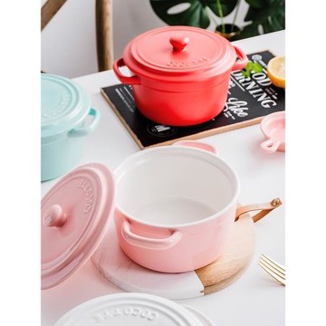 瓷引力大號雙耳陶瓷豬油罐帶蓋焗飯碗學生宿舍泡面碗蒸蛋碗湯碗