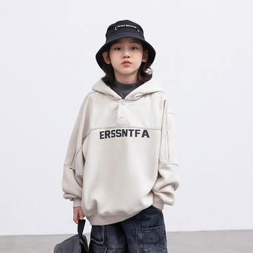 【中大男童】2粒扣字母連帽一體絨加厚上衣