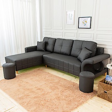 時尚屋 曼德爾L型實木骨架貓抓皮沙發(共11色)臺製/免運免組