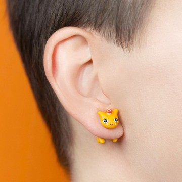蘑菇貓咪耳環 - 送給貓奴的可愛珠寶 - 手工藝術品
