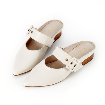 零碼全真皮瑪莉珍尖頭穆勒鞋 白色