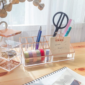 玫瑰金/辦公用品收納二件組(斜口盒+疊疊樂)  喬遷