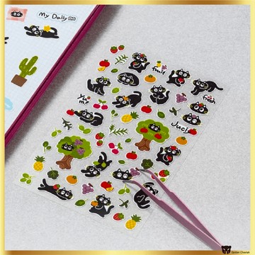 大創 [Daiso Korea] 黑貓貼紙套裝 | 4 張 | 可愛的每日插圖貼紙