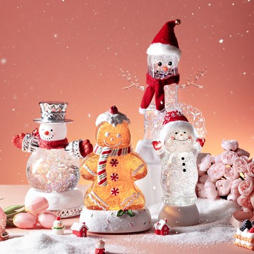 免運 可開票  圣誕節兒童禮物桌面姜餅人擺件自動飄雪裝飾品小夜燈氛圍燈大雪人