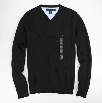 美國百分百【全新真品】Tommy Hilfiger 上班族 必備 V領 針織衫 毛衣 外衣 純棉 黑色 上衣