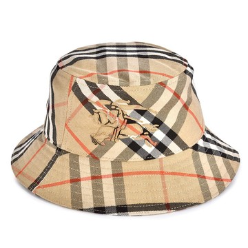 BURBERRY馬術騎士格紋棉質混紡漁夫帽(卡其)089820-2｜GoBrand購名牌