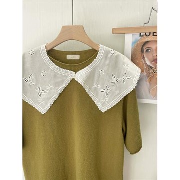 三葉花棉質假領森女風文藝范娃娃領假領子棉麻外搭配領子百搭韓版