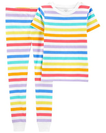 Kid 2-Piece Rainbow Stripes 100% Snug Fit Cotton PJs