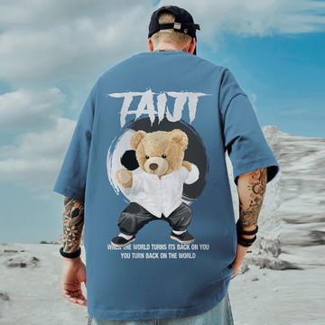 高街潮牌寬松T恤胖子短袖加肥加大五分半袖重磅國潮大碼小熊男裝